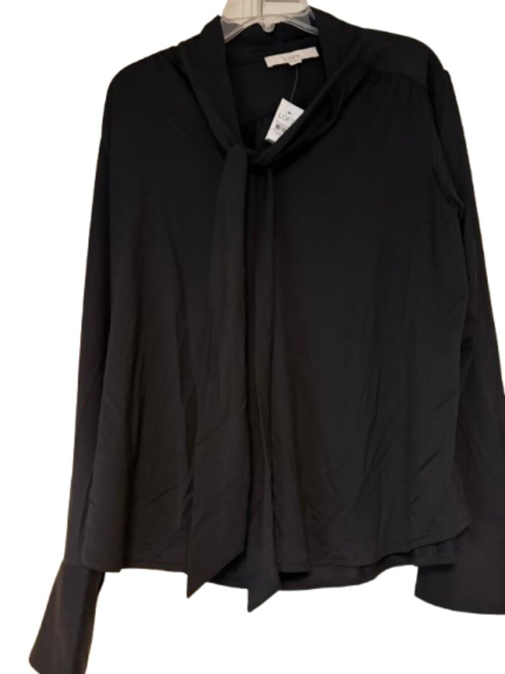 Loft Tie Neck Blouse - Black - Large